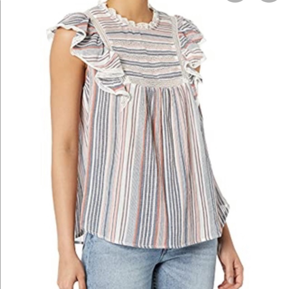 Ella Moss Kinslee Flutter Sleeve Lace Trim Top S